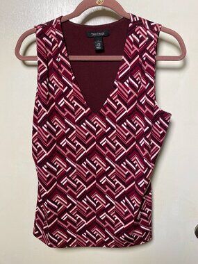 White House Black Market Sleeveless Geometric Print V-Neck Blouse Medium